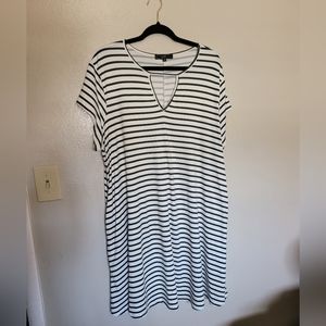Super Soft Vibe White with Green Stripes Dress